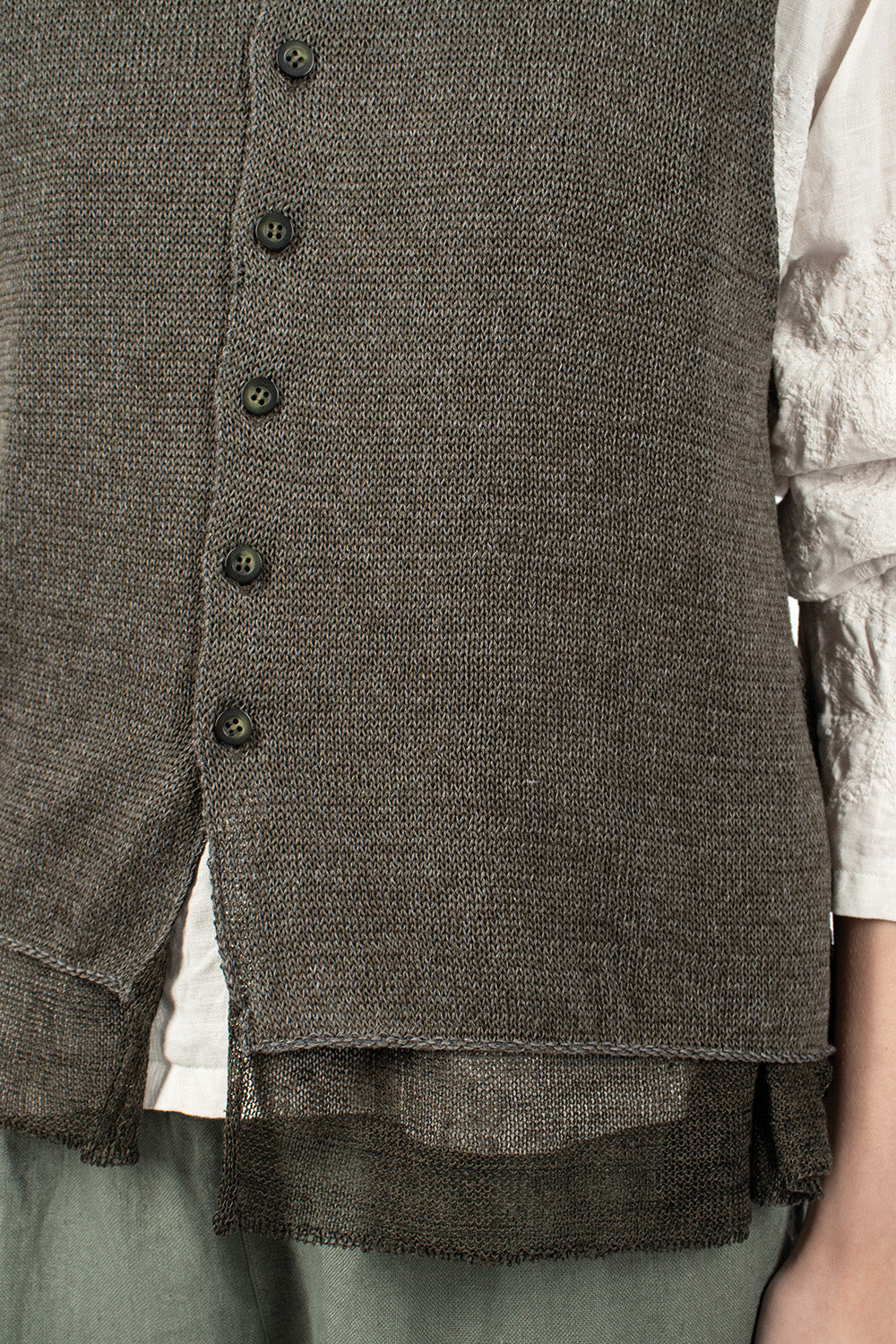 Double Layer Knit Vest - Charcoal Khaki