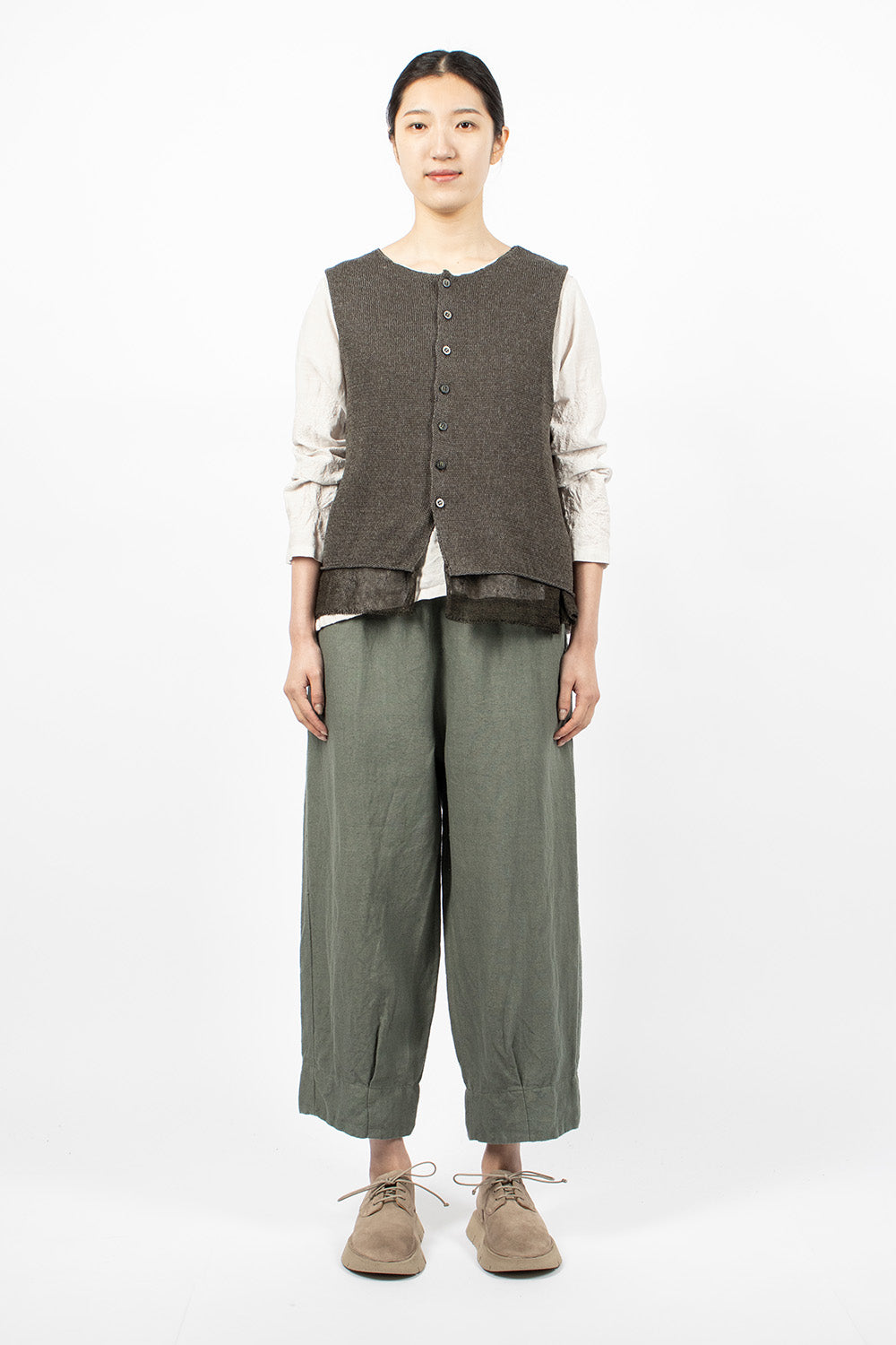 Double Layer Knit Vest - Charcoal Khaki