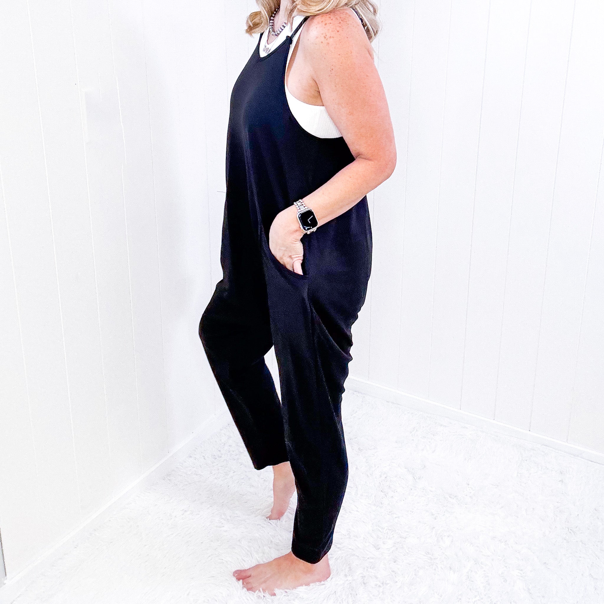 Double Take V-Neck Sleeveless Jumpsuit with Pockets: V-Neck Sleeveless Jumpsuit with Pockets - Double Take