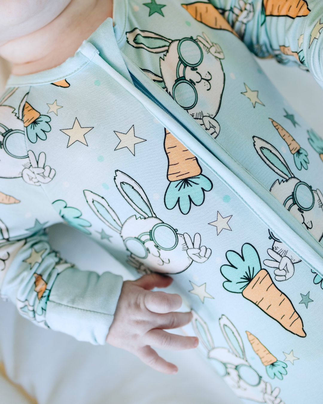 Easter Bunny Print Bamboo Zip Romper