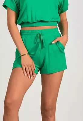 Elan Green Elastic Waistband Short