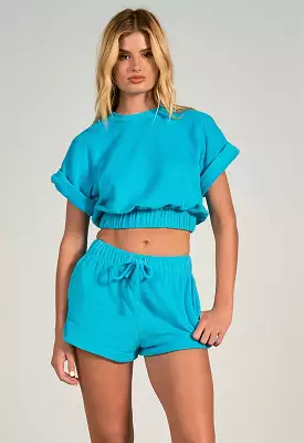 Elan Short Sleeve Top - Turquoise - Elastic Waistband - Shop now