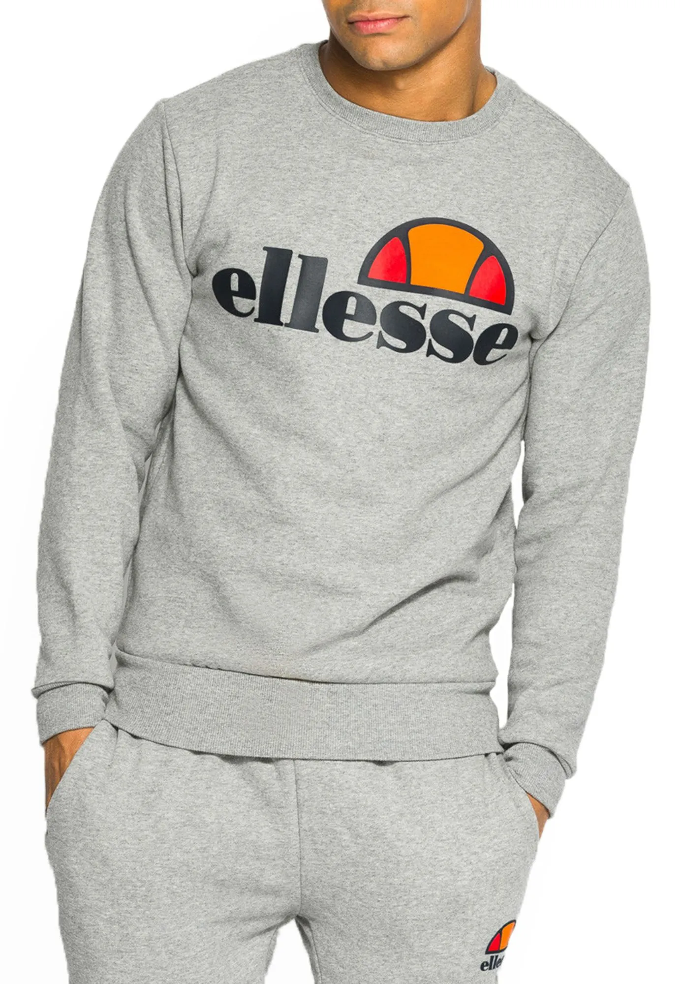 Athletic Grey Marl Succiso Logo Crew Neck Sweatshirt by Ellesse