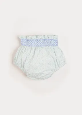 Elsie Floral Bloomers Smocked Waistband Blue (1-6mths)