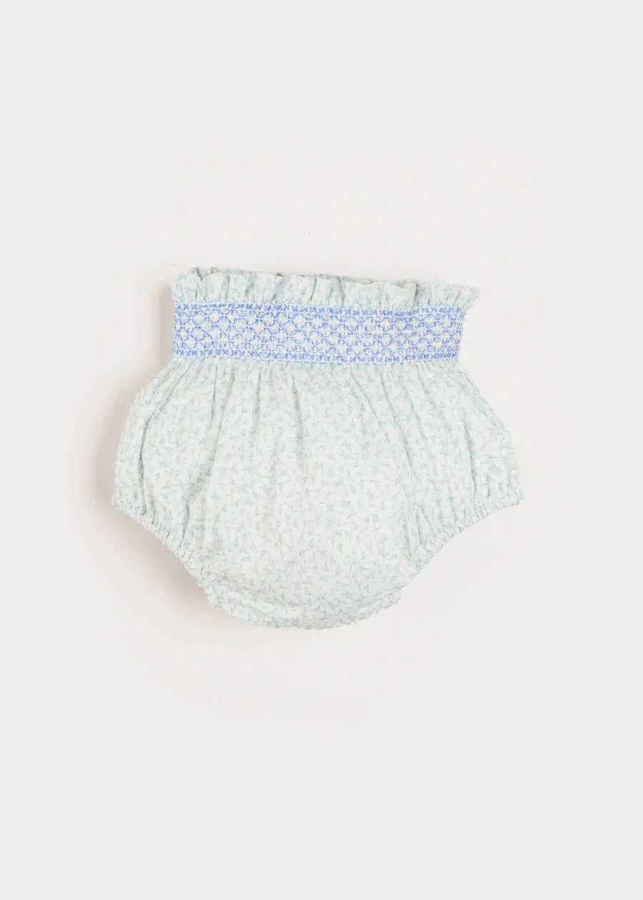 Elsie Floral Bloomers Smocked Waistband Blue (1-6mths)