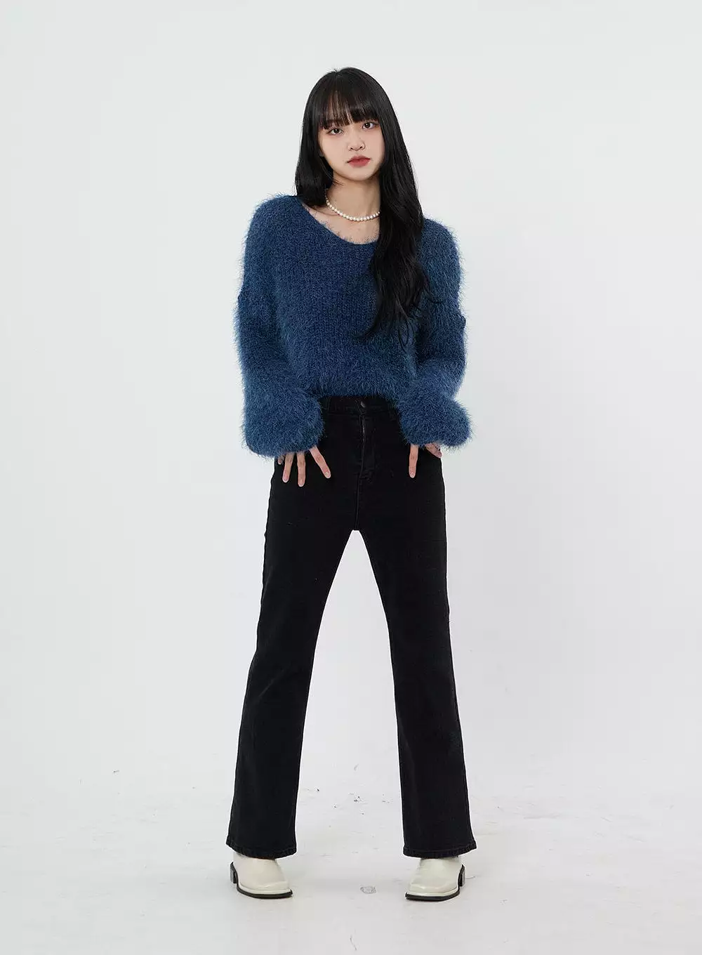 Faux Fur V-Neck Sweater - OD21