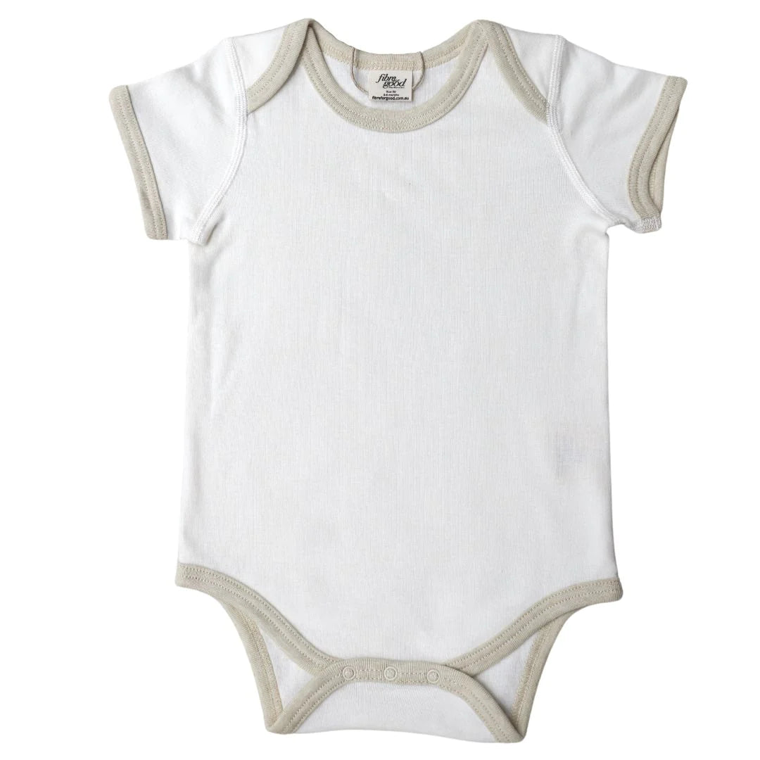 Fiber Good Short Sleeve Onesie with Contrast Binding - Natural/Sage