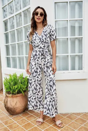 High Waist Jumpsuits with Floral Print and Tie-Front