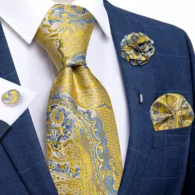 Gold Paisley Necktie Set