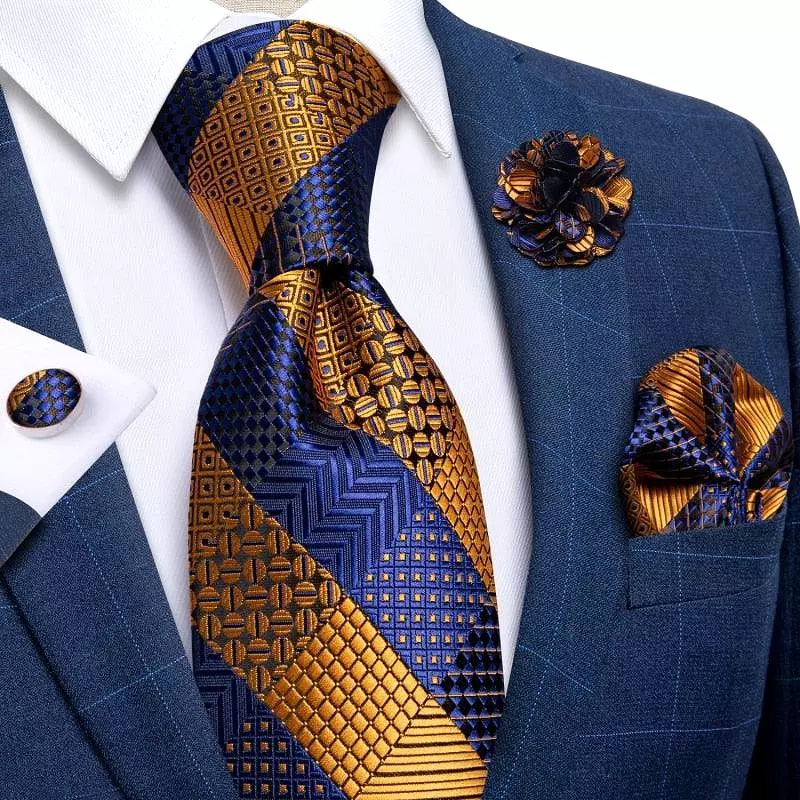 Gold Striped Silk Necktie Set