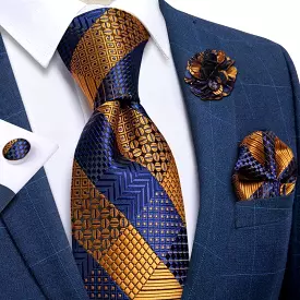 Gold Striped Silk Necktie Set