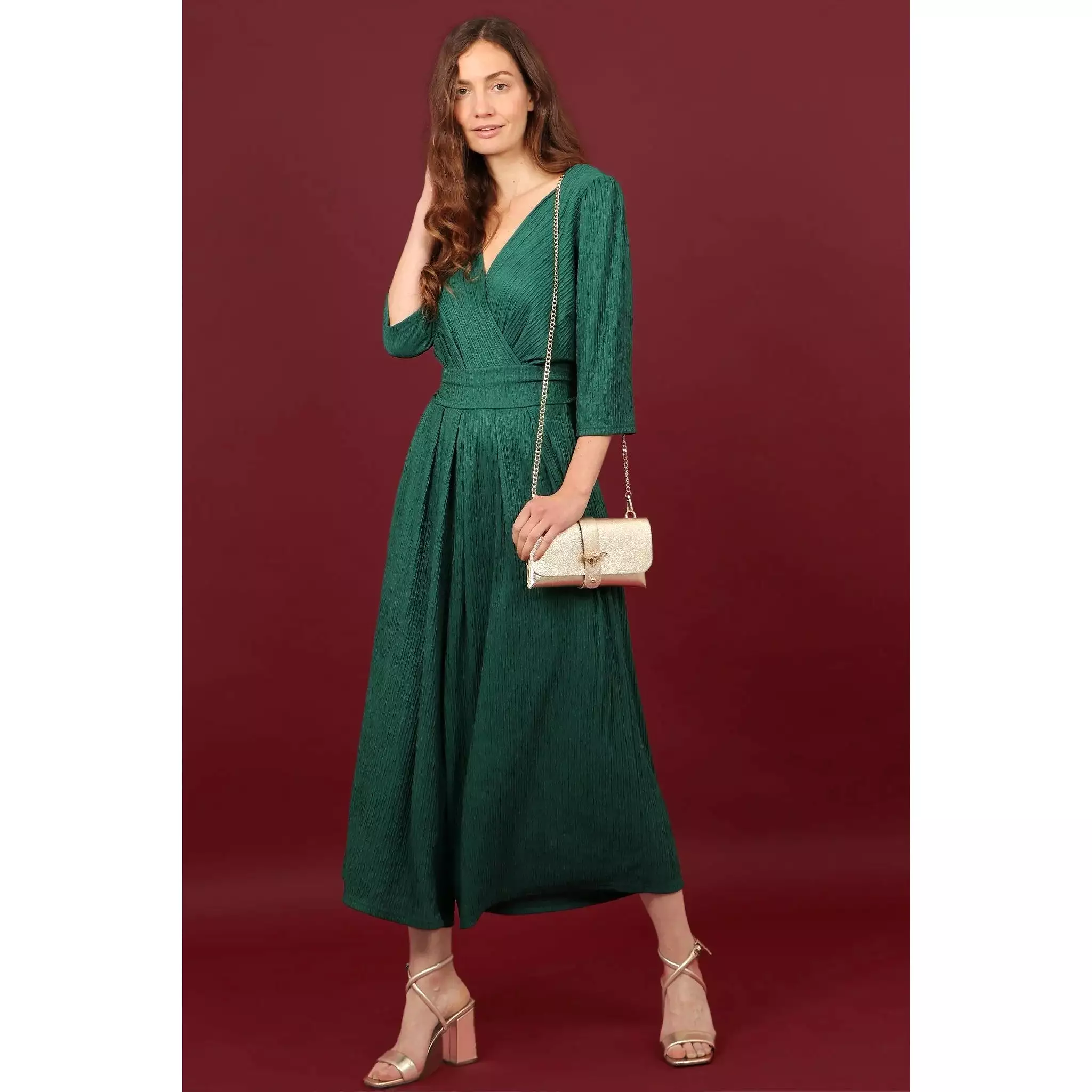 Green Culotte Jumpsuit with Textured Design