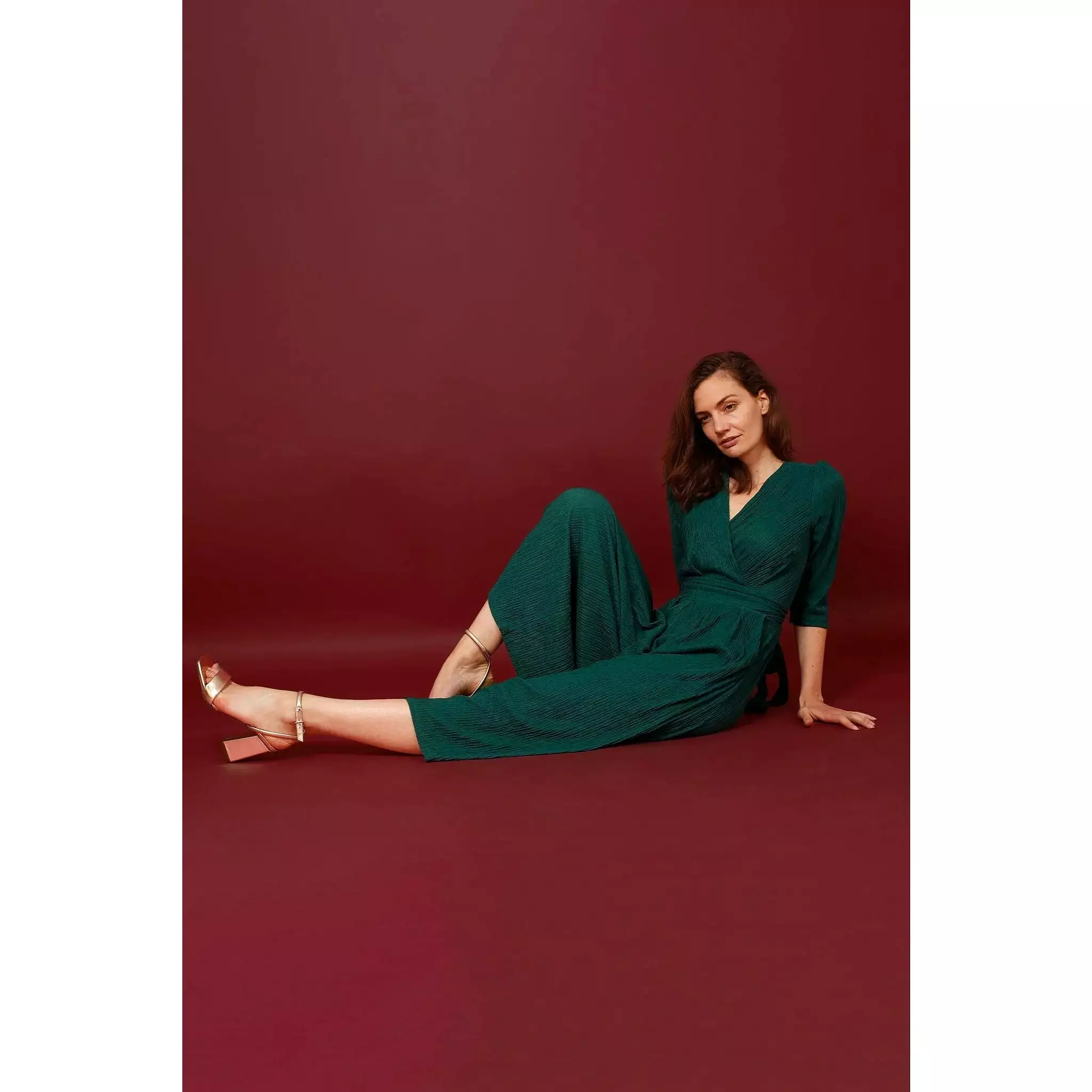 Green Culotte Jumpsuit with Textured Design