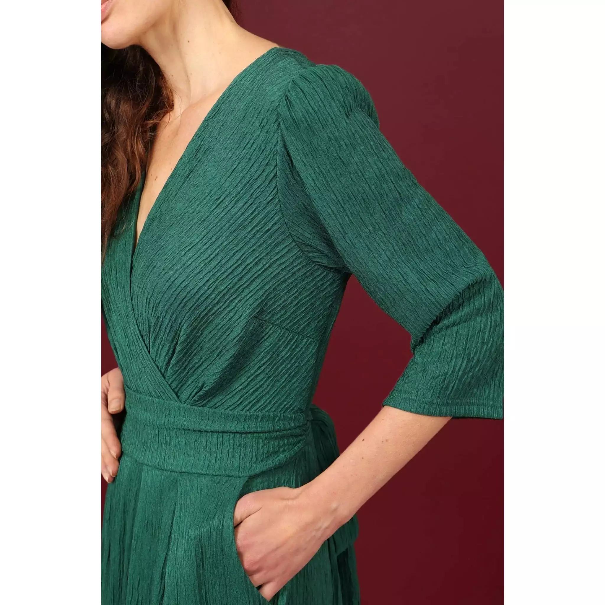 Green Culotte Jumpsuit with Textured Design