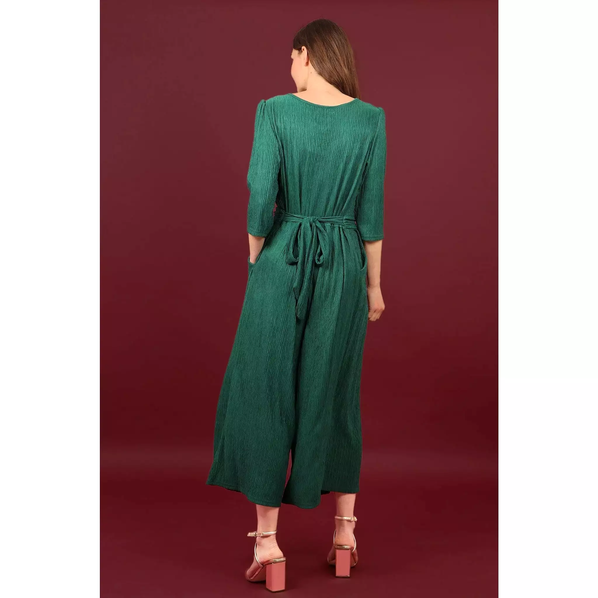 Green Culotte Jumpsuit with Textured Design