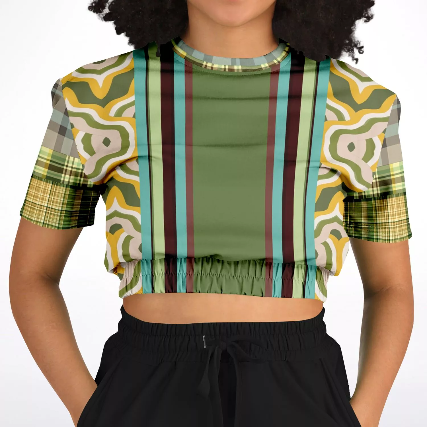 Green Short Sleeve Cropped Sweater