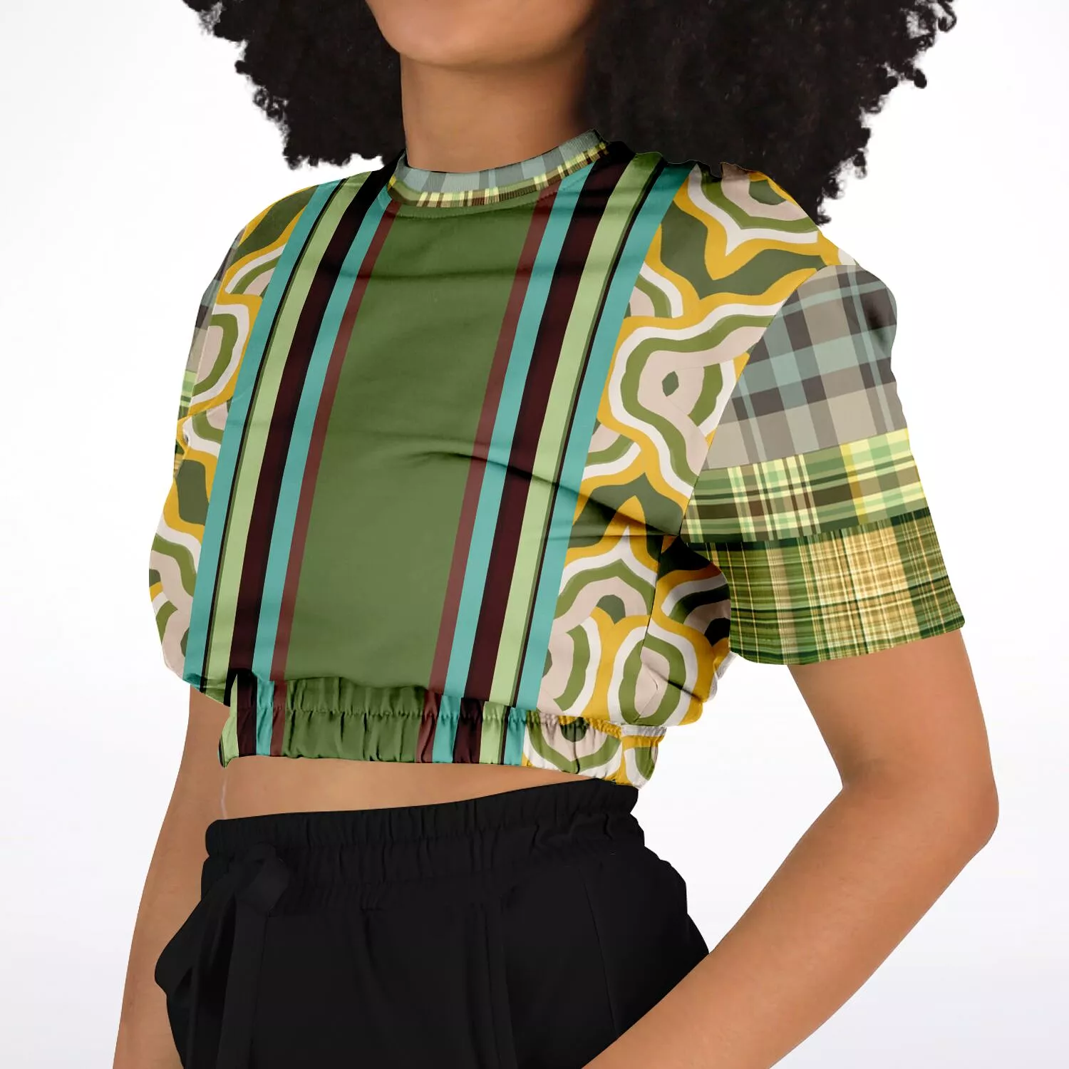 Green Short Sleeve Cropped Sweater