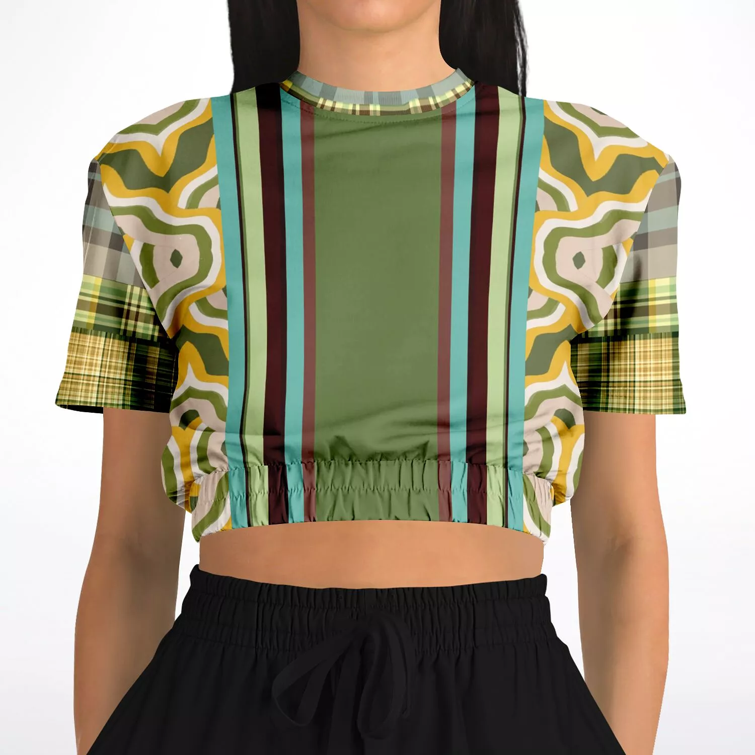 Green Short Sleeve Cropped Sweater