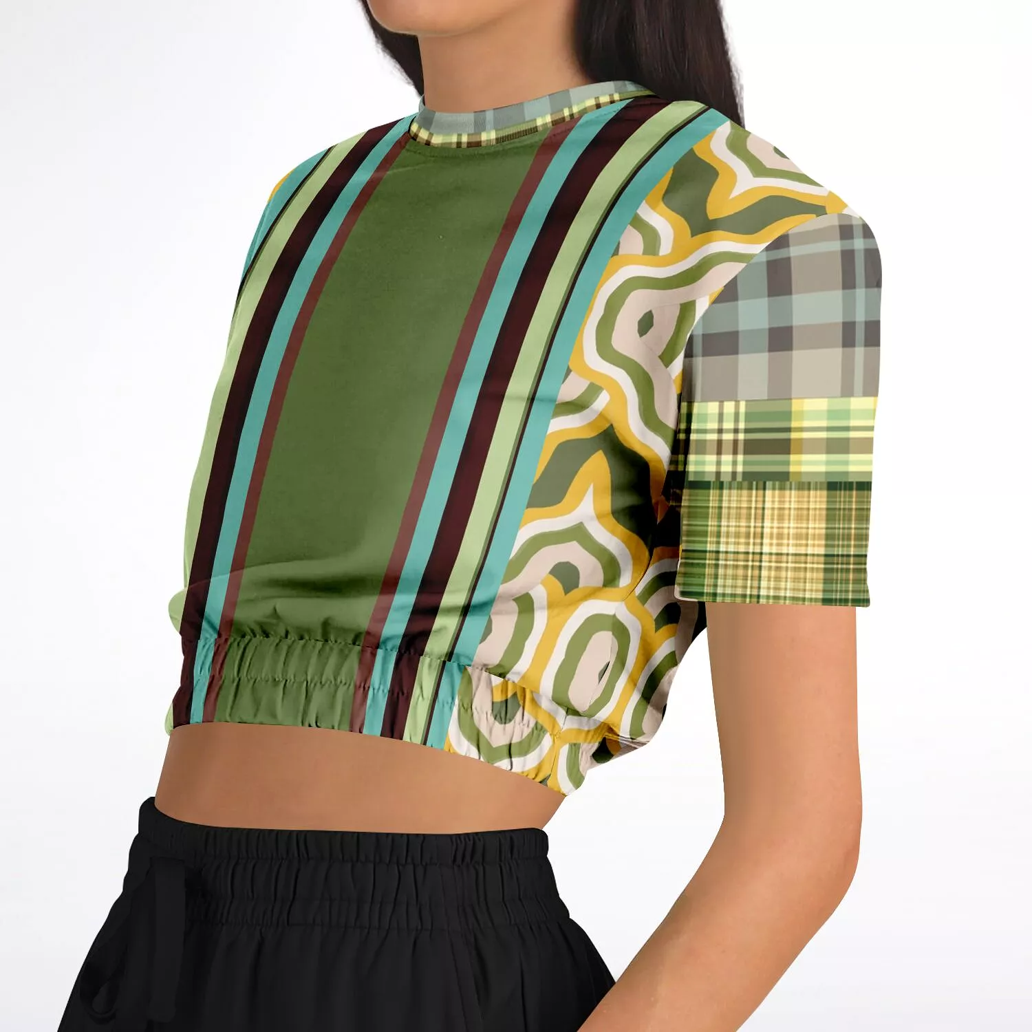 Green Short Sleeve Cropped Sweater