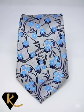 Grey and Blue Paisley Floral Necktie for Men