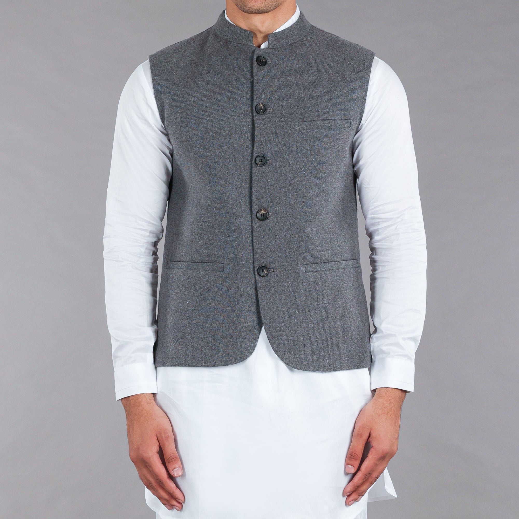 Grey Khaddar Waistcoat - Men's Stylish Grey Khaddar Waistcoat for a Modern Look