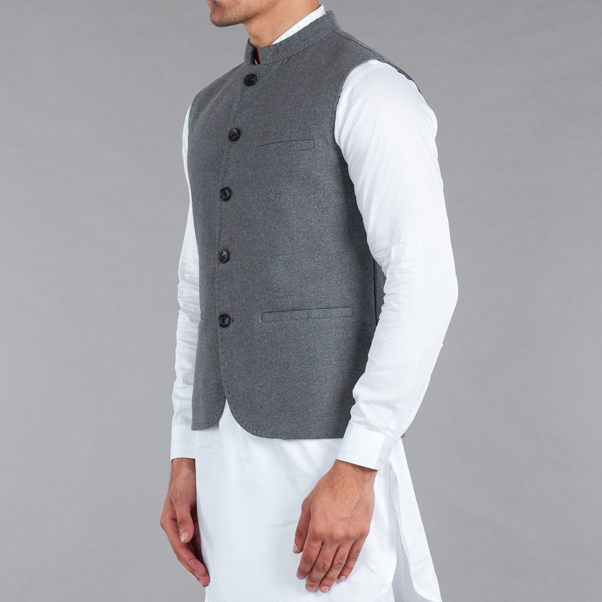 Grey Khaddar Waistcoat - Men's Stylish Grey Khaddar Waistcoat for a Modern Look