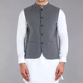 Grey Khaddar Waistcoat - Men's Stylish Grey Khaddar Waistcoat for a Modern Look