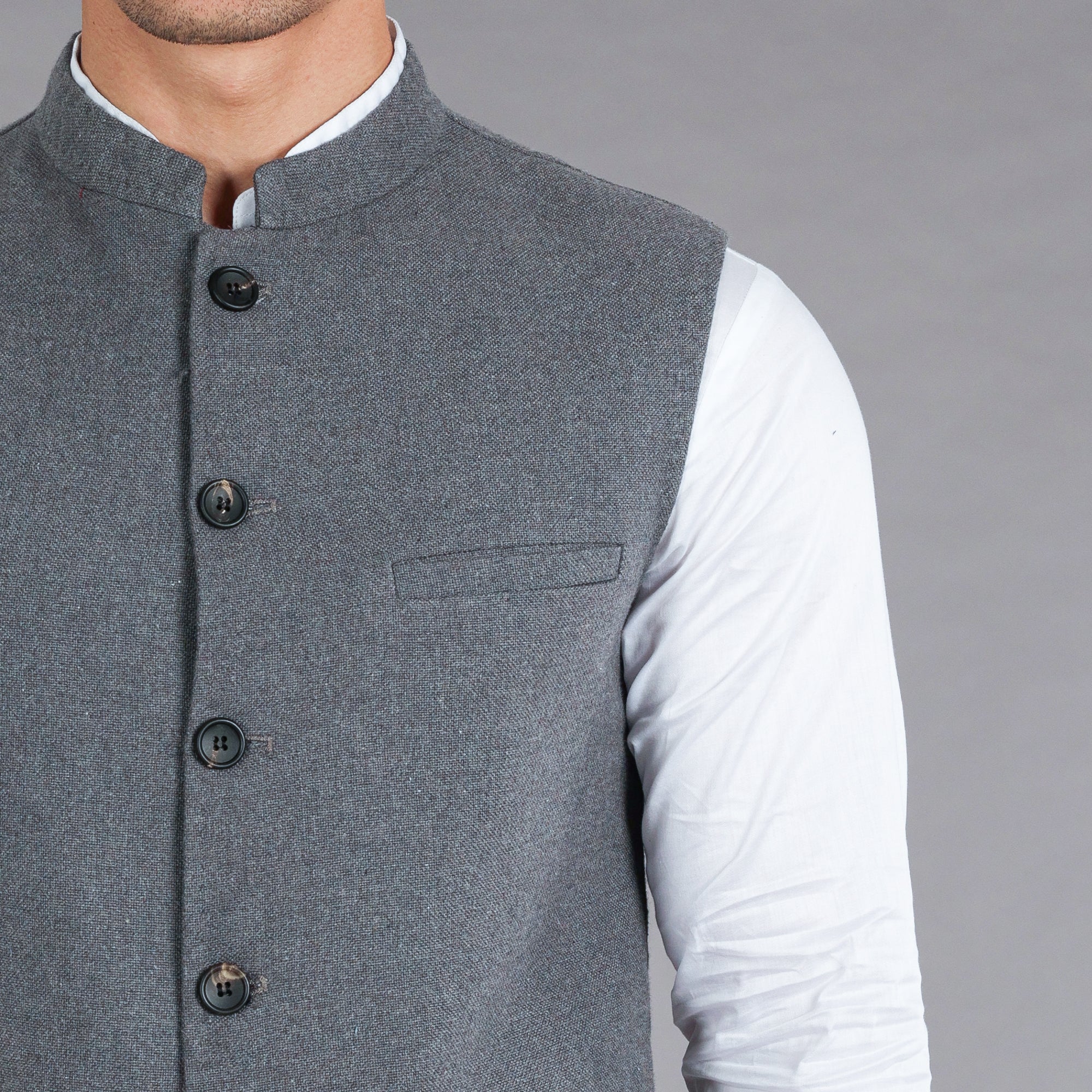 Grey Khaddar Waistcoat - Men's Stylish Grey Khaddar Waistcoat for a Modern Look