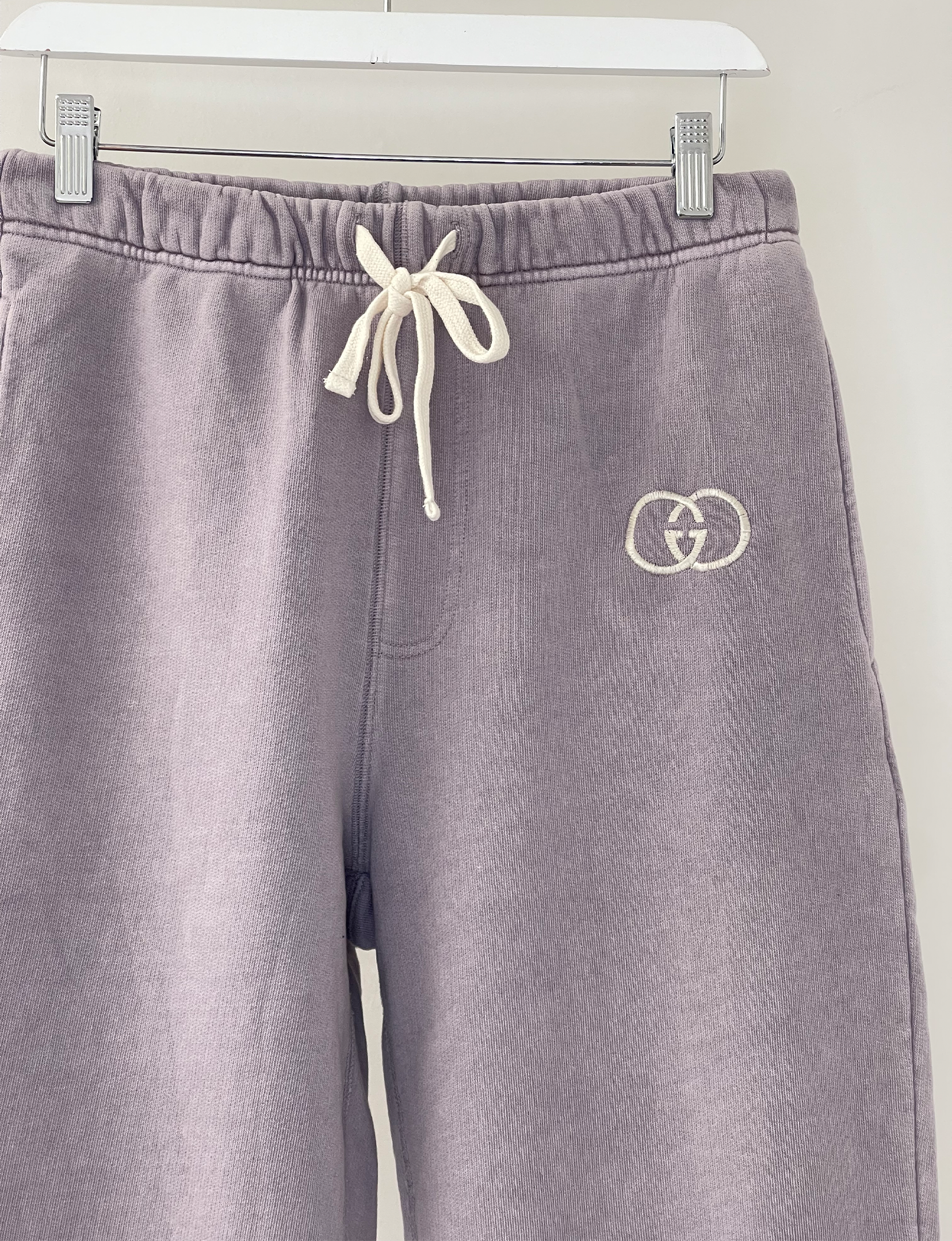 Gucci Cream Embroidered Fleece Sweatpants - Lavender