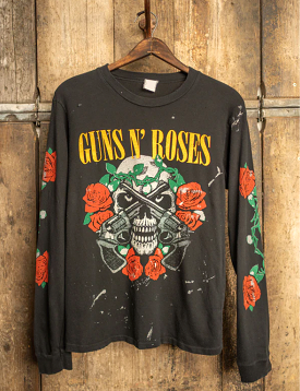 Guns N Roses Skull Crossbones Longsleeve Shirt, Coal Pigment