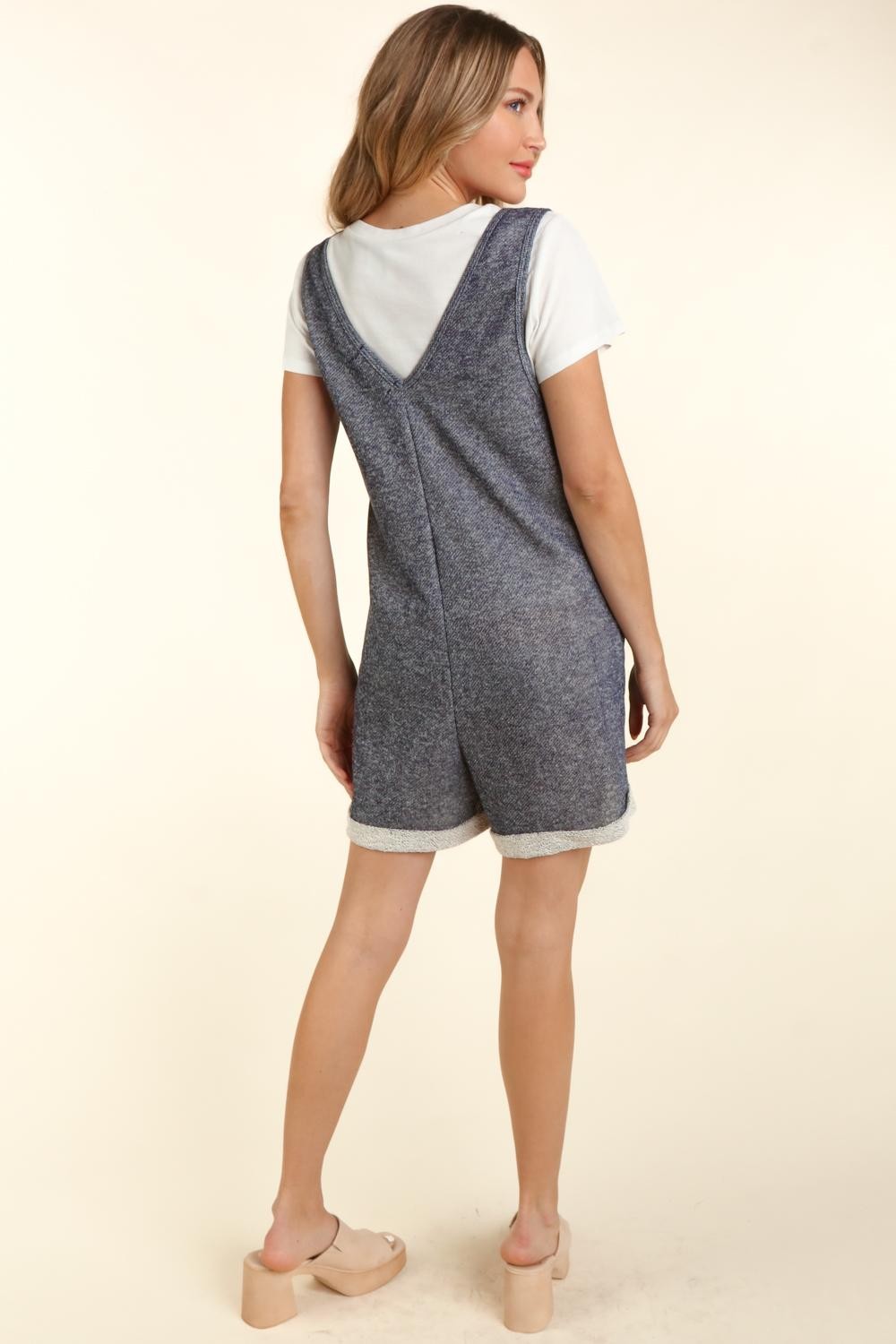 Haptics Two Tone Denim Romper with Pockets