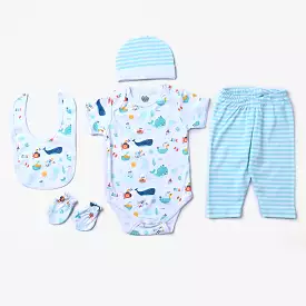 Infant Boys Cotton Poplin Set (Romper/Pyjama/Cap/Mittons/Bib)