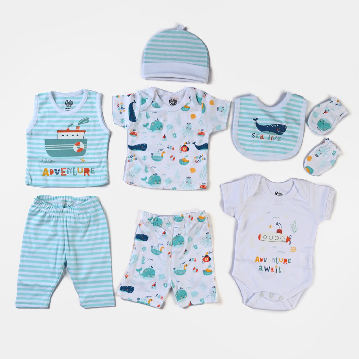 Infant Boys Marine Life Cotton Poplin 8 Piece Set