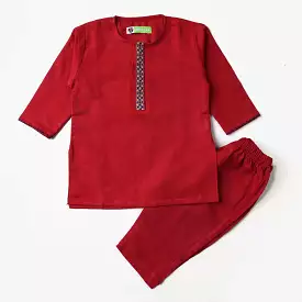 Infants Boys Redish Shalwar Suit (Funky Motif) in Cotton Slub