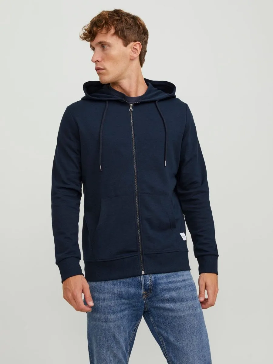 Navy Blazer Basic Zip Up Hooded Sweatshirts by Jack & Jones