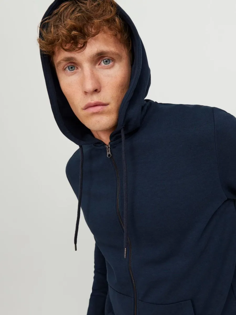 Navy Blazer Basic Zip Up Hooded Sweatshirts by Jack & Jones