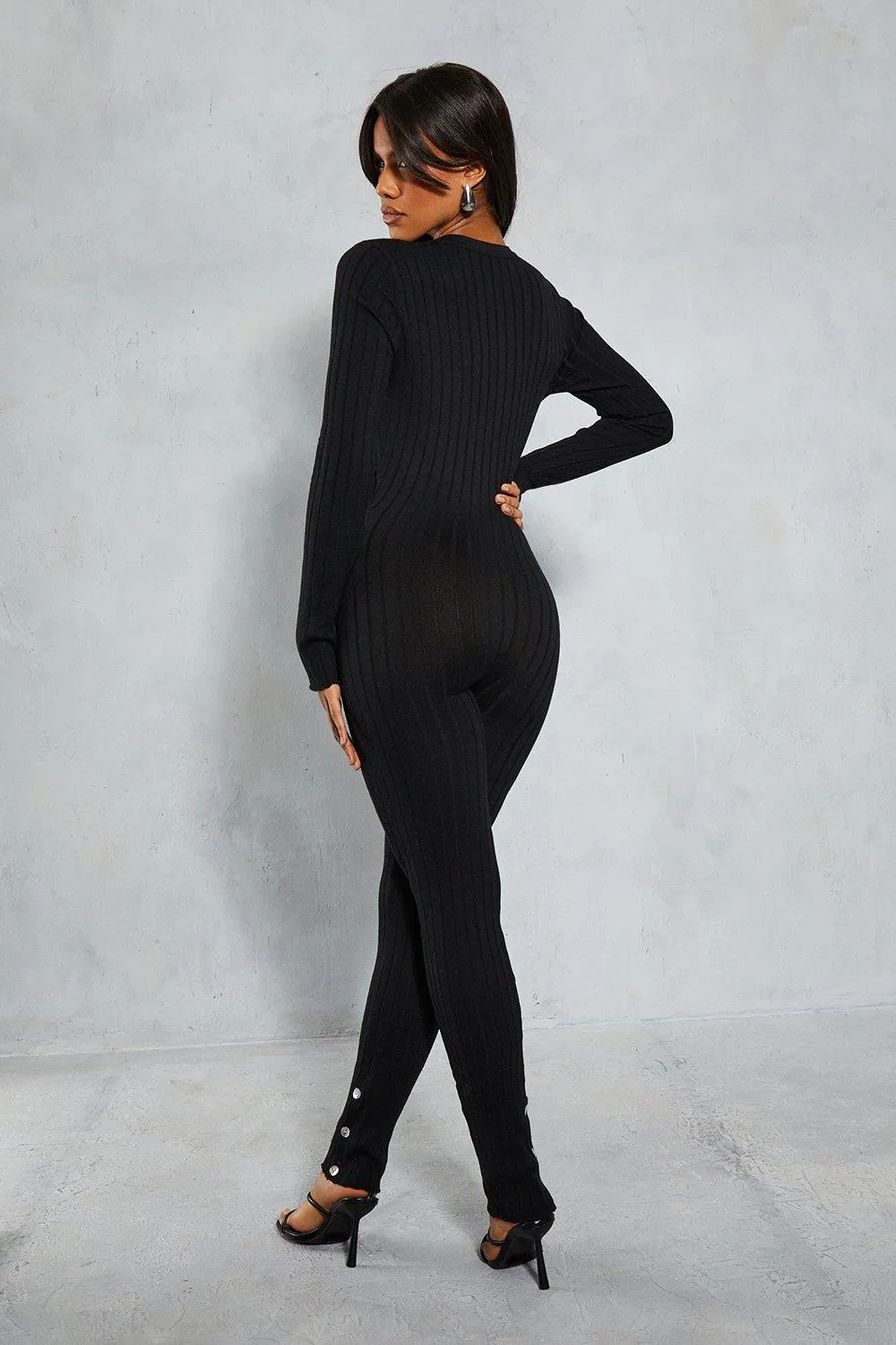 MissPap Jumpsuits - Knitted Ribbed Button Down Jumpsuit