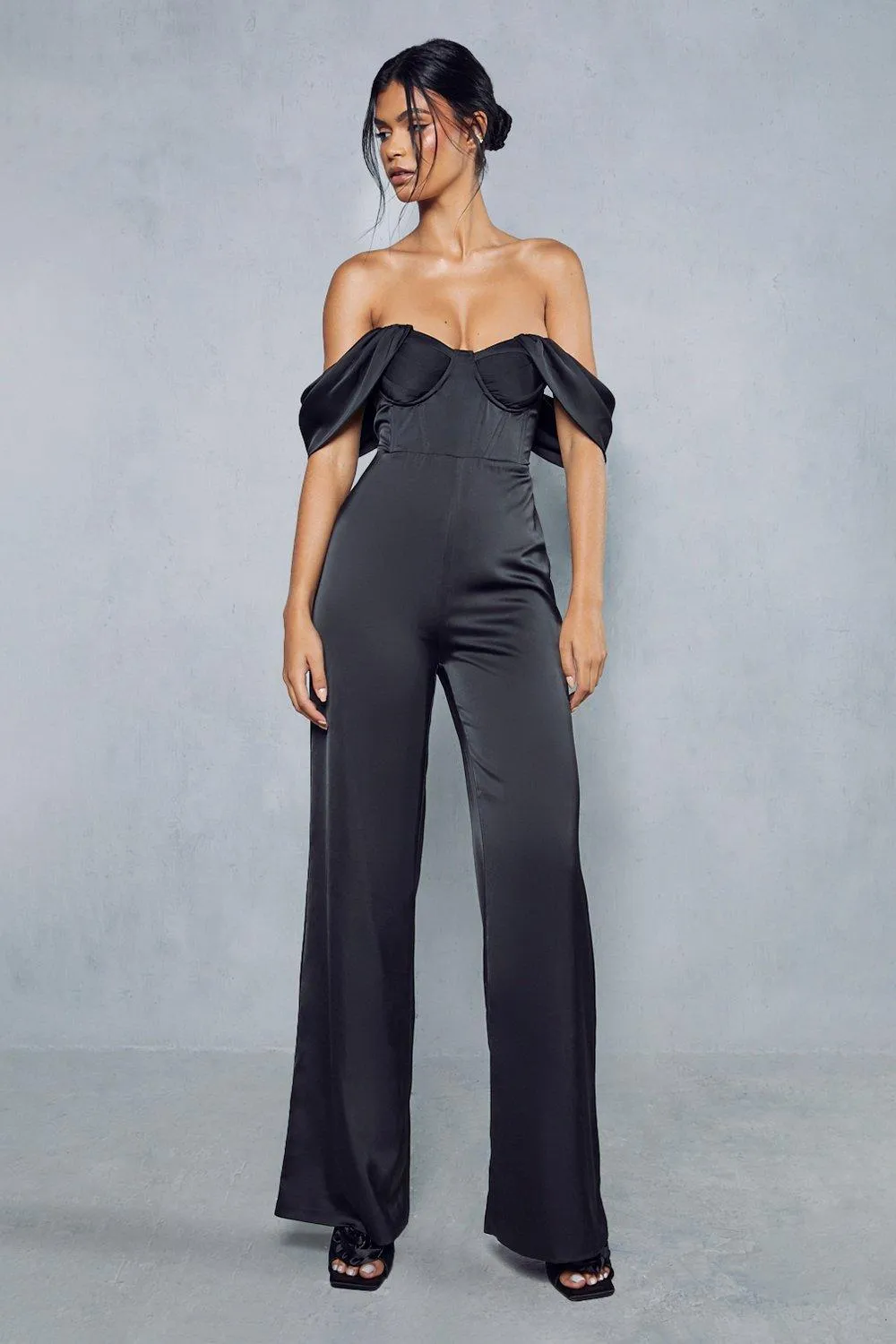 Satin Corset Bardot Jumpsuit - MissPap