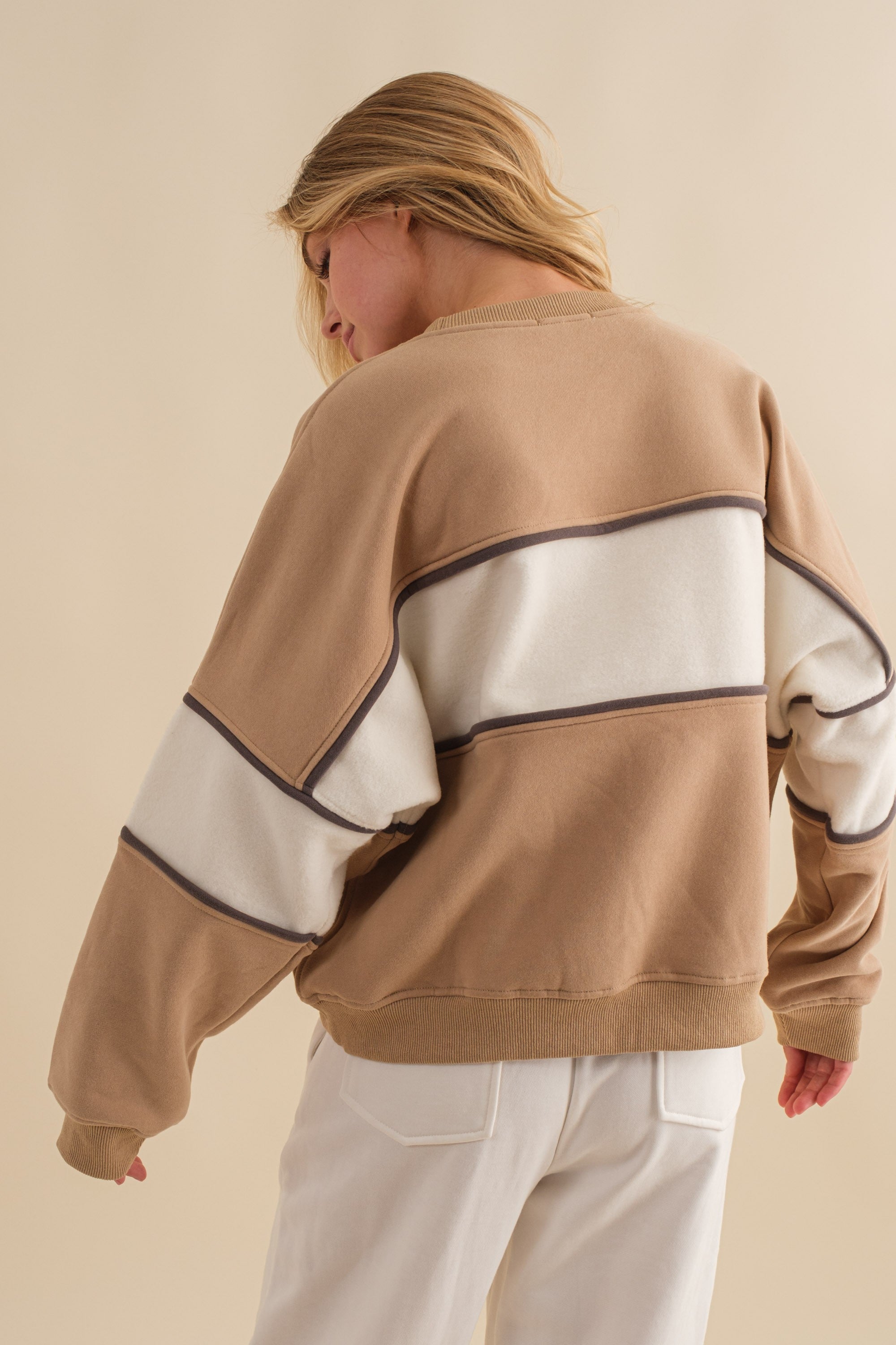 Khaki and Cream Kyler Crew Neck Sweatshirt