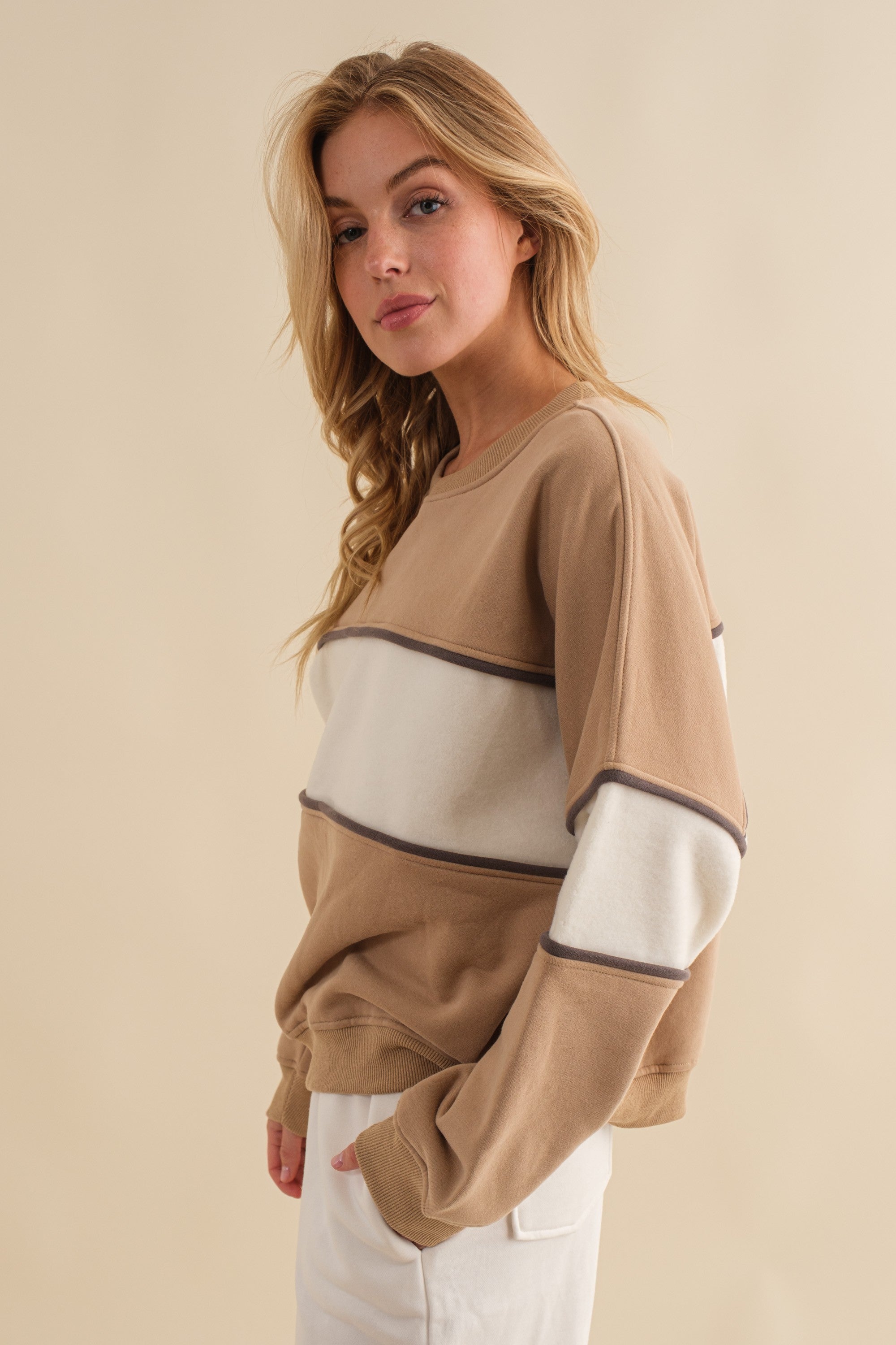 Khaki and Cream Kyler Crew Neck Sweatshirt