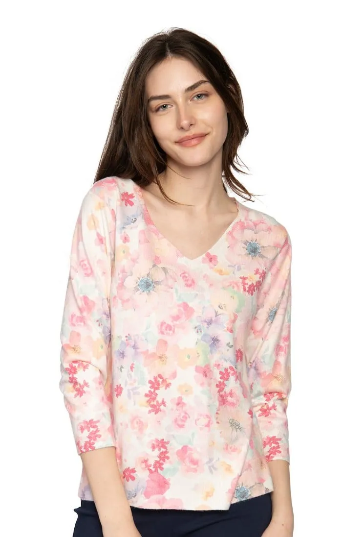 Floral V-Neck Sweater for Women