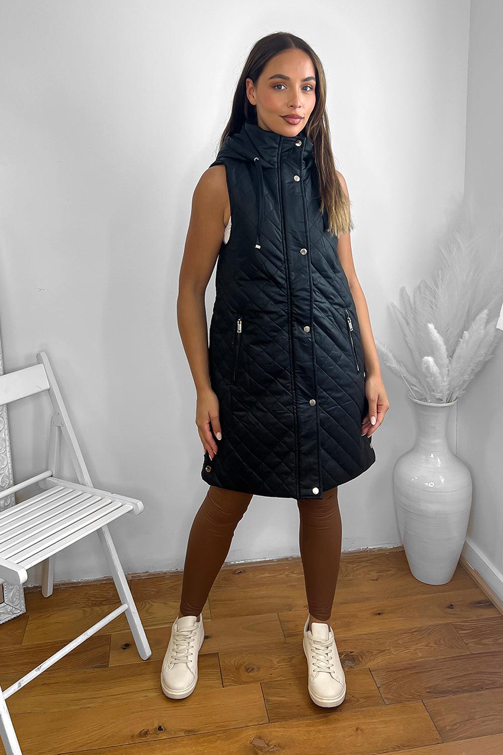 Leather Look Sleeveless Hooded Zip Waistcoat.