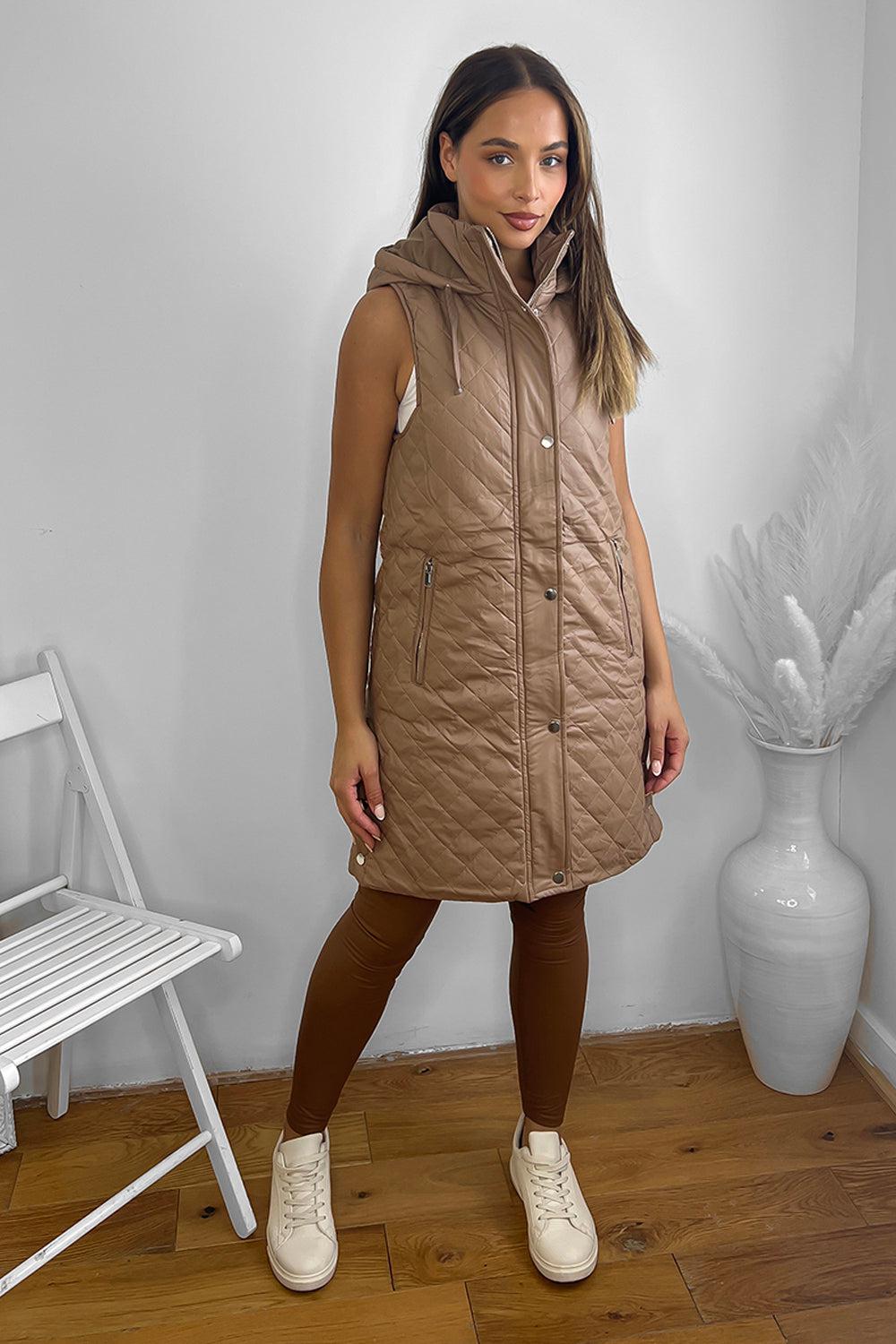 Leather Look Sleeveless Hooded Zip Waistcoat.