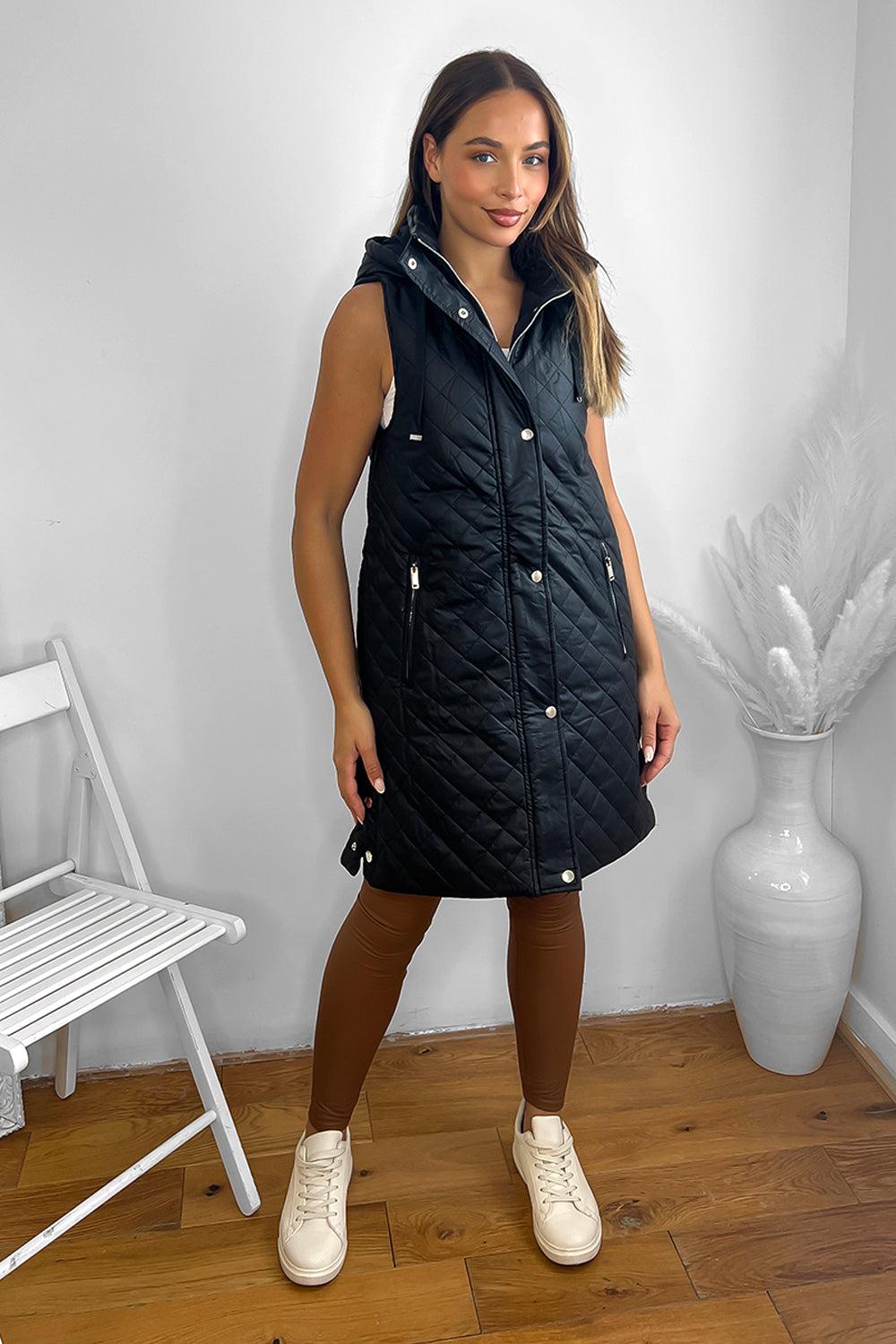 Leather Look Sleeveless Hooded Zip Waistcoat.