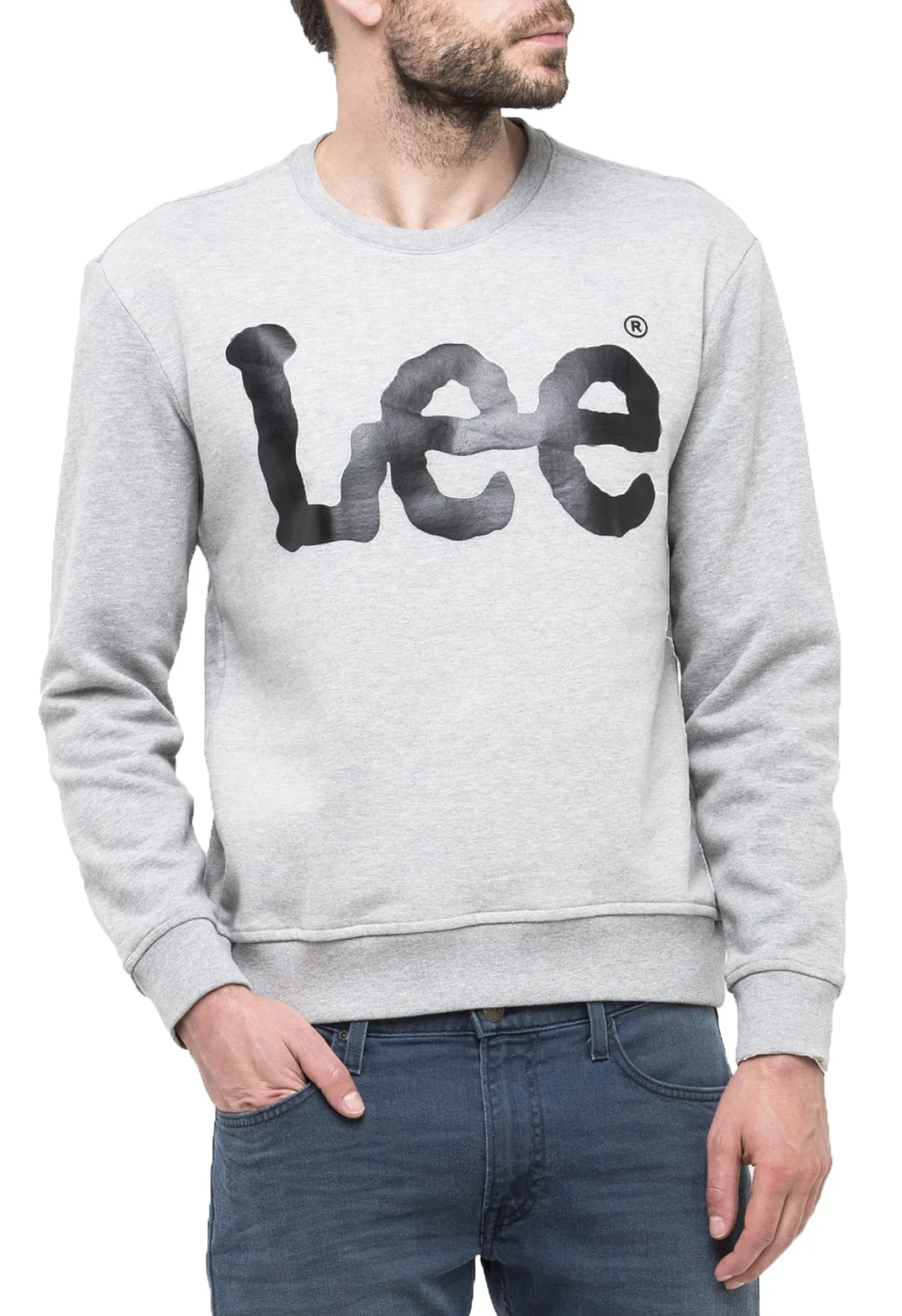 Lee Crew Neck Logo Grey Melange Sweatshirt