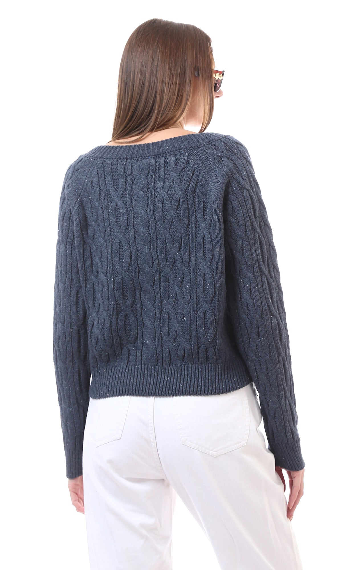 Light Navy Blue Knitted Deep V-Neck Slip On Pullover - O172551