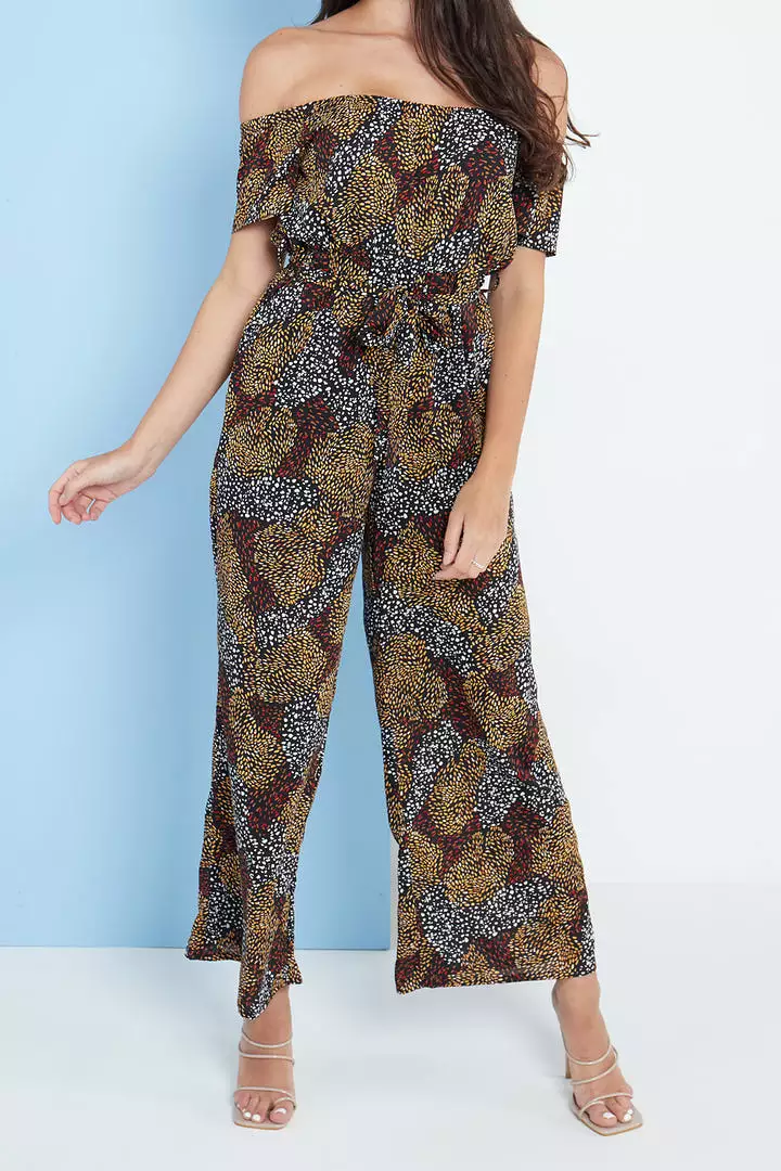 Lilura London Multi Spot Print Off-Shoulder Culotte Jumpsuit