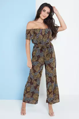 Lilura London Multi Spot Print Off-Shoulder Culotte Jumpsuit