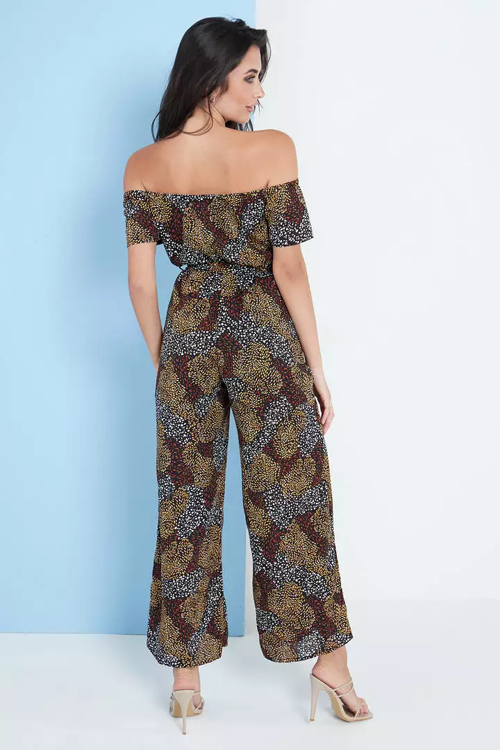 Lilura London Multi Spot Print Off-Shoulder Culotte Jumpsuit