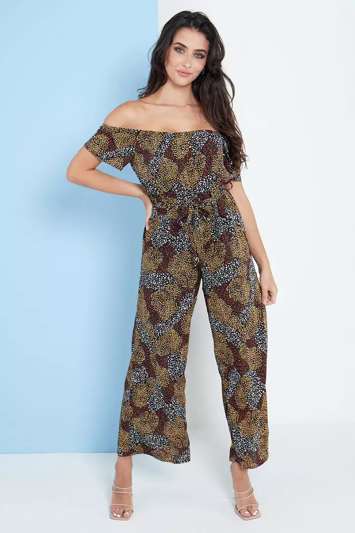 Lilura London Multi Spot Print Off-Shoulder Culotte Jumpsuit